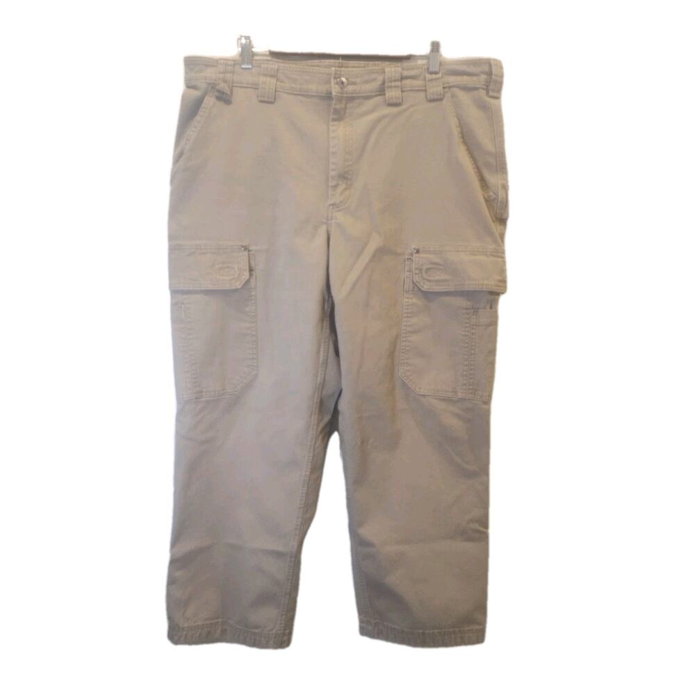 Duluth Trading Mens Flex Fire Hose Stretch Cargo Work Pants 42x30 Light Khaki - Picture 2 of 10